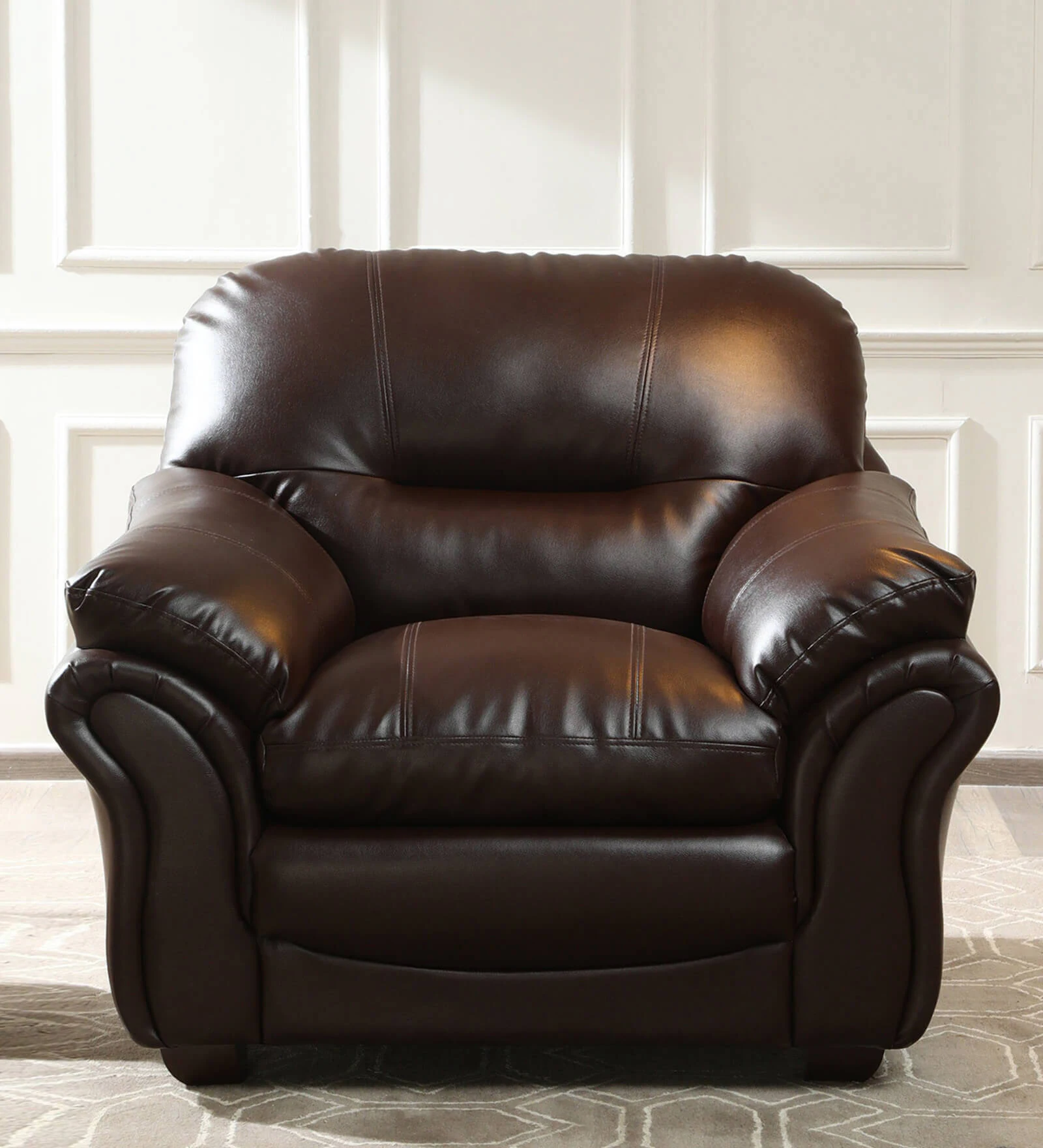 Adalia Leatherette 1 Seater Sofa In Brown Colour