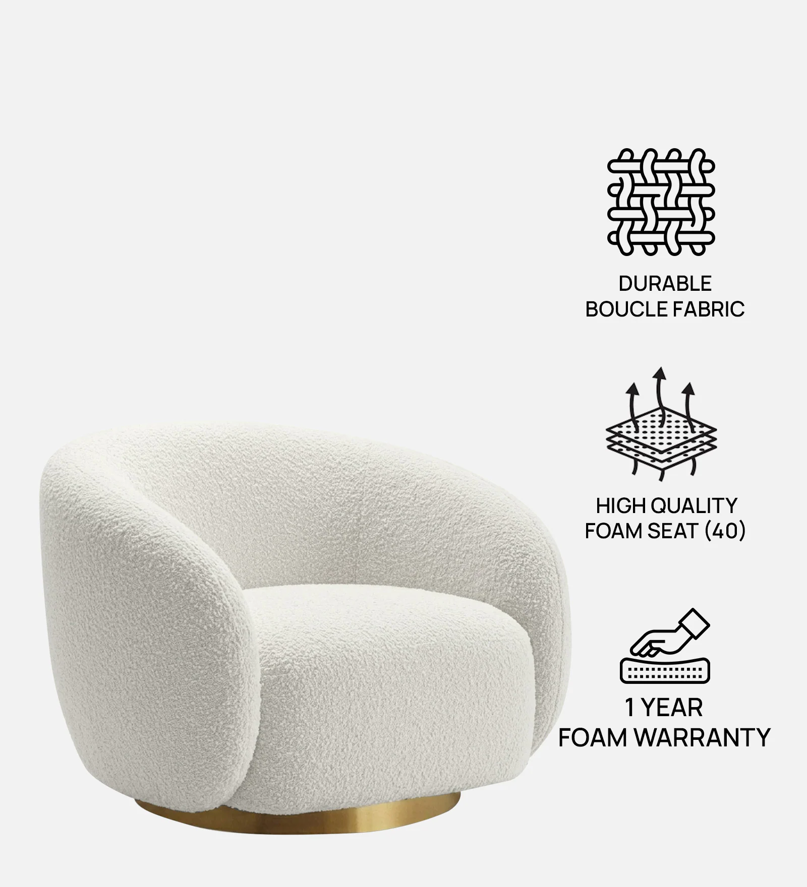 Elegant Ensemble Boucle 1 Seater Sofa In White Colour - Image 8