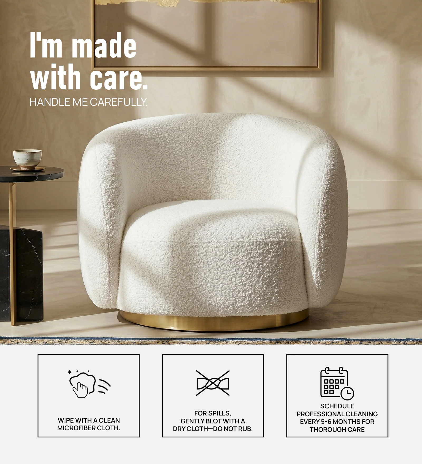 Elegant Ensemble Boucle 1 Seater Sofa In White Colour - Image 7