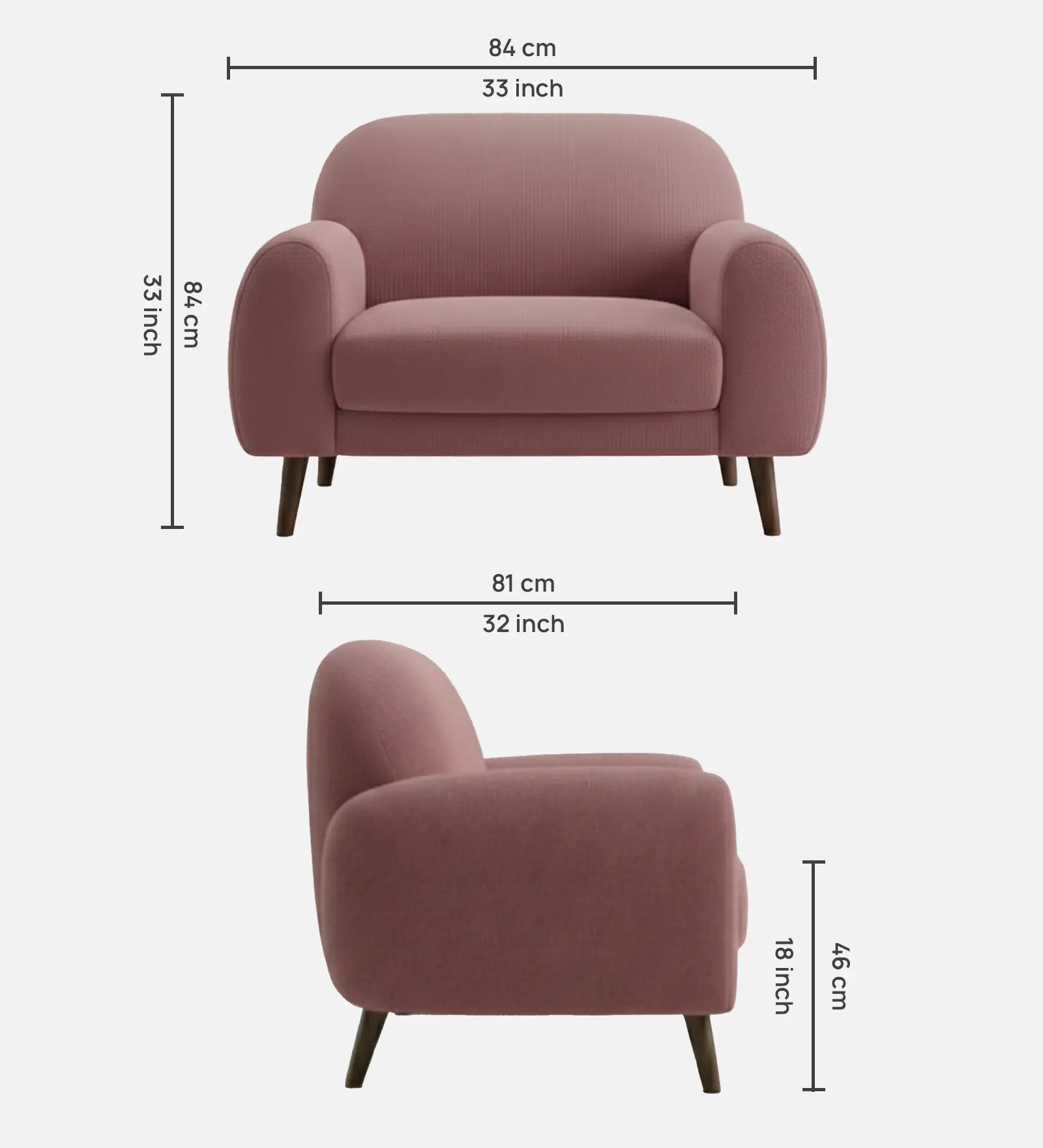 Elegant Velvet Fabric 1 Seater Sofa In Onion Pink Colour - Image 4