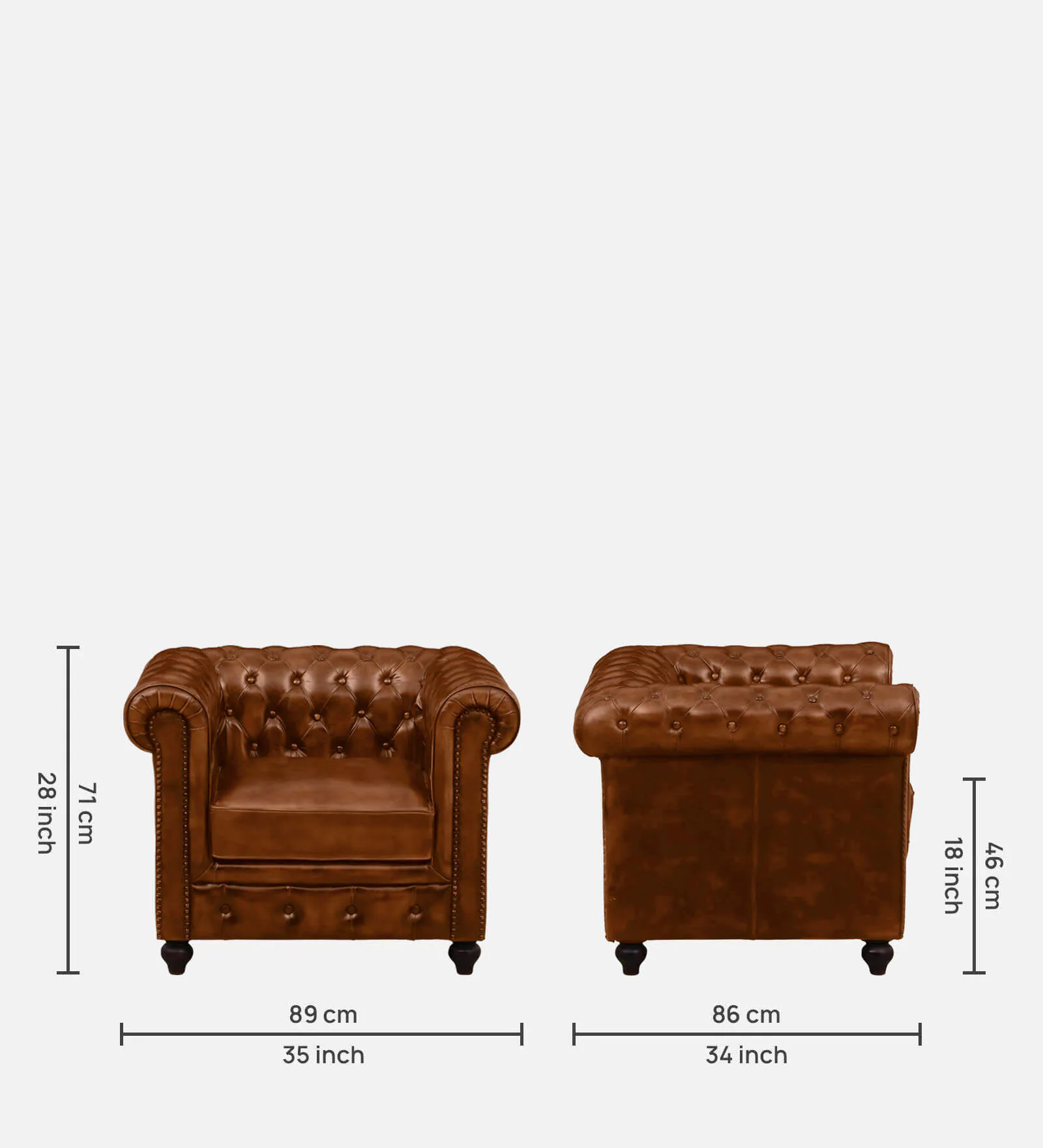 Miceli Leather 1 Seater Sofa In Tan Finish - Image 4