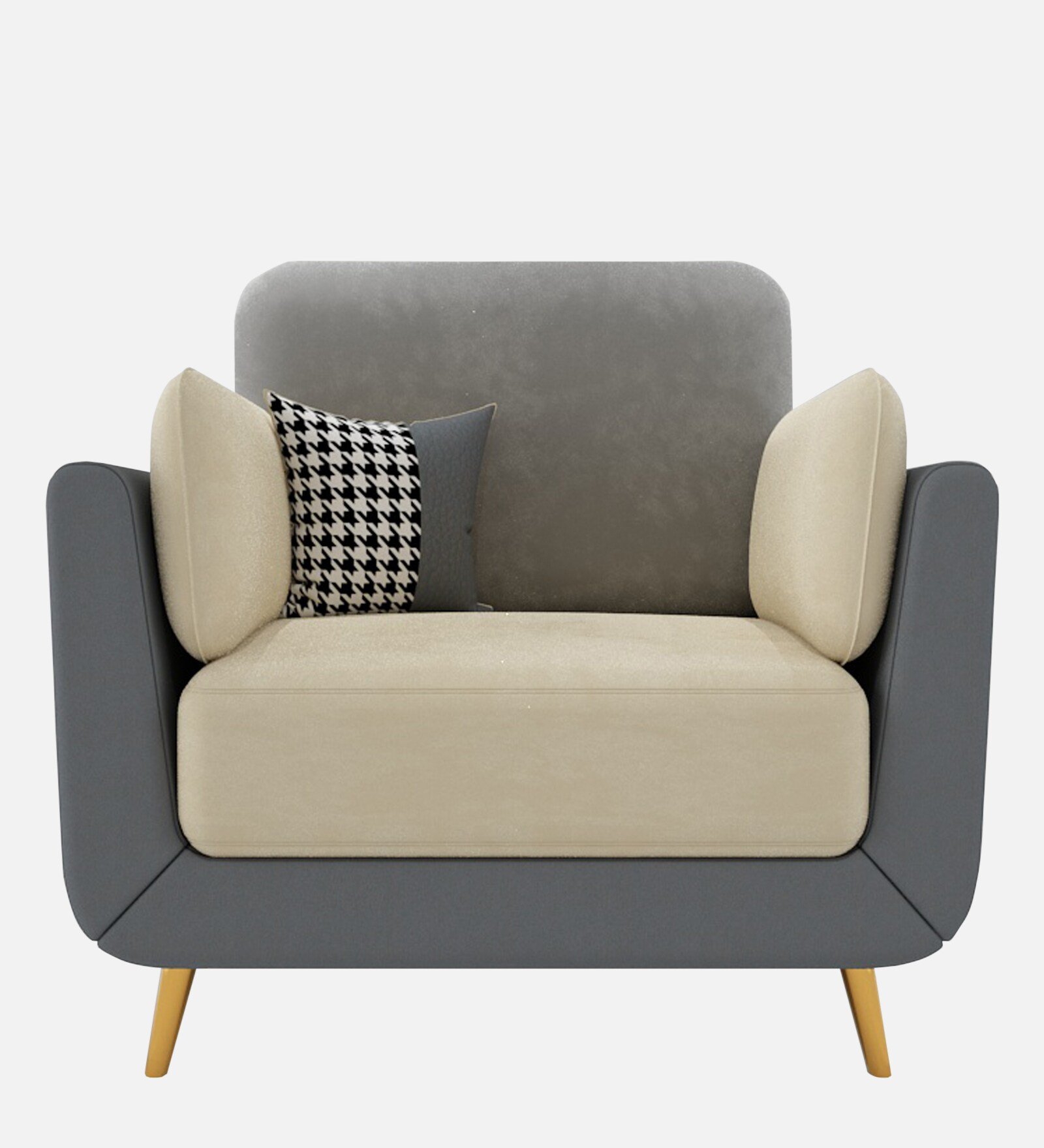 Montez Velvet 1 Seater Sofa in Grey & Beige Colour - Image 2