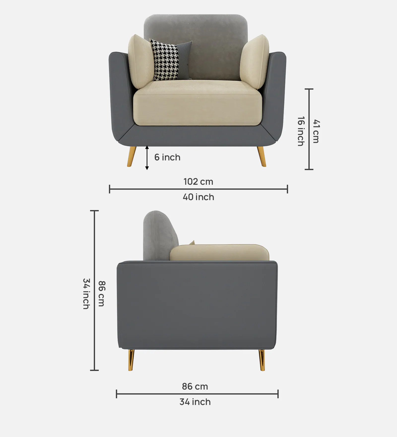 Montez Velvet 1 Seater Sofa in Grey & Beige Colour - Image 5