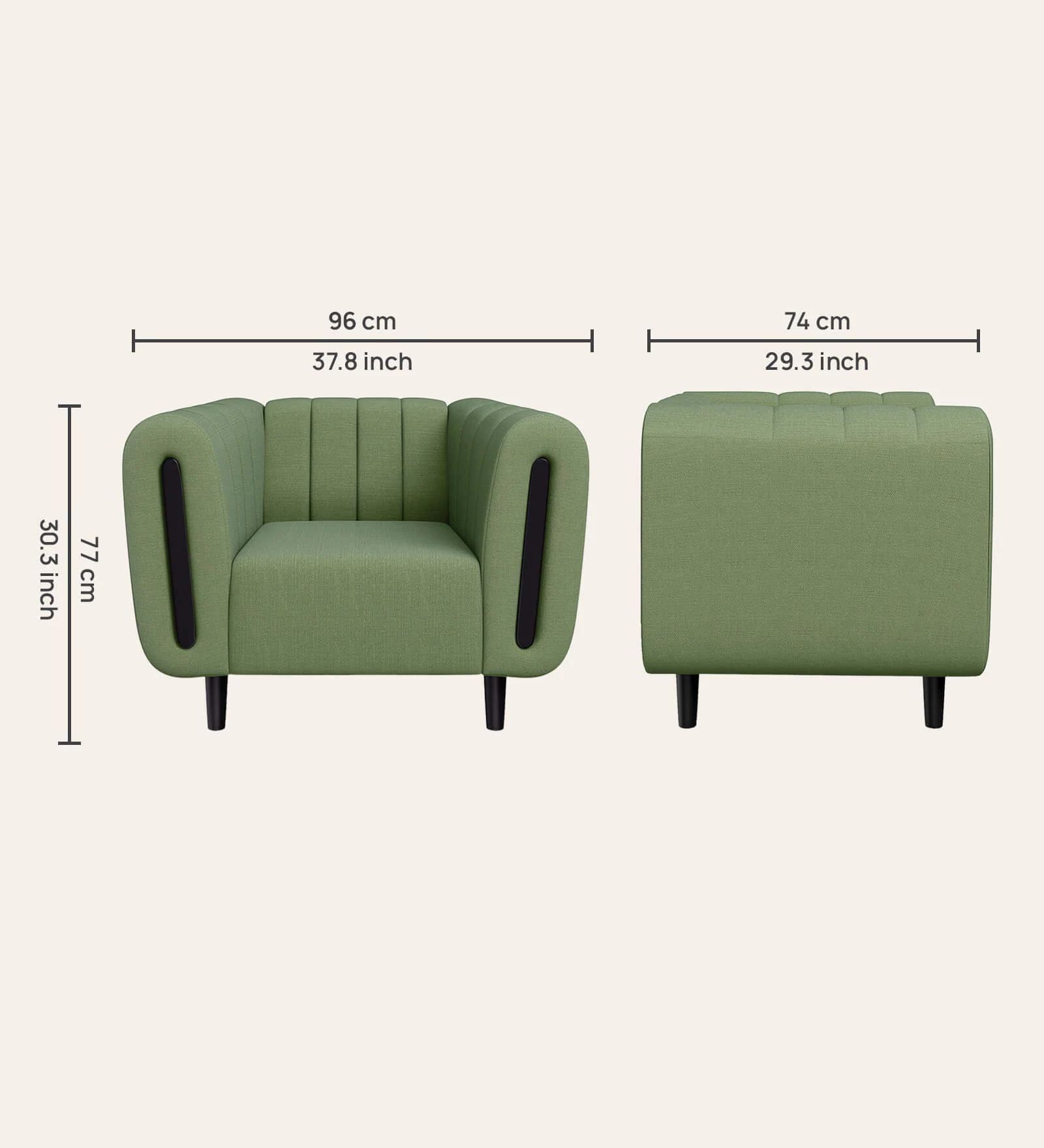 Paramount Fabric 1 Seater Sofa In Green Colour - Image 7