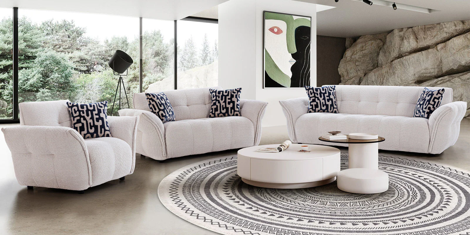 Romania Fabric 3 Seater Sofa In Frosty white Colour - Image 6