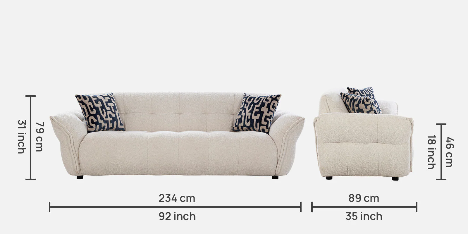 Romania Fabric 3 Seater Sofa In Frosty white Colour - Image 5
