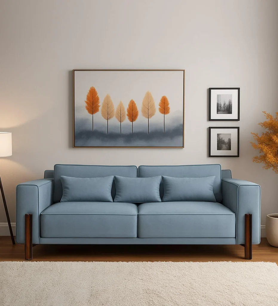 Venessa Fabric 3 Seater Sofa In Blue Color